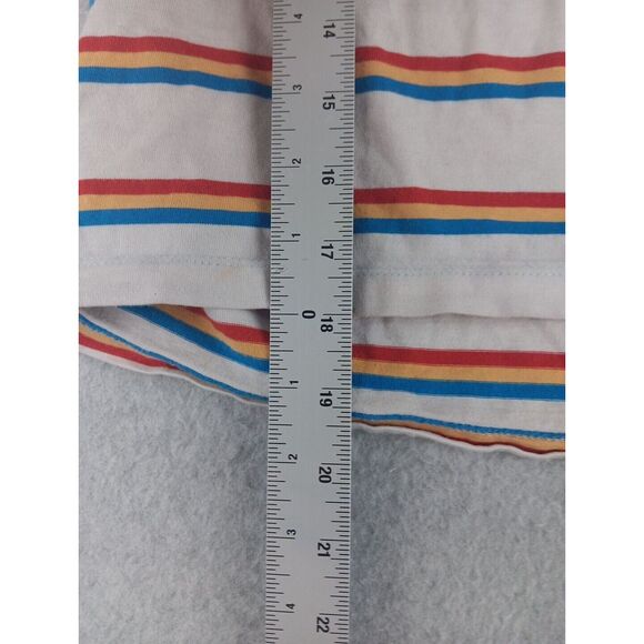 VANS Women's Boxy Striped Cropped T-shirt Red Yellow  Blue White Size L Vtg Logo - Picture 8 of 11
